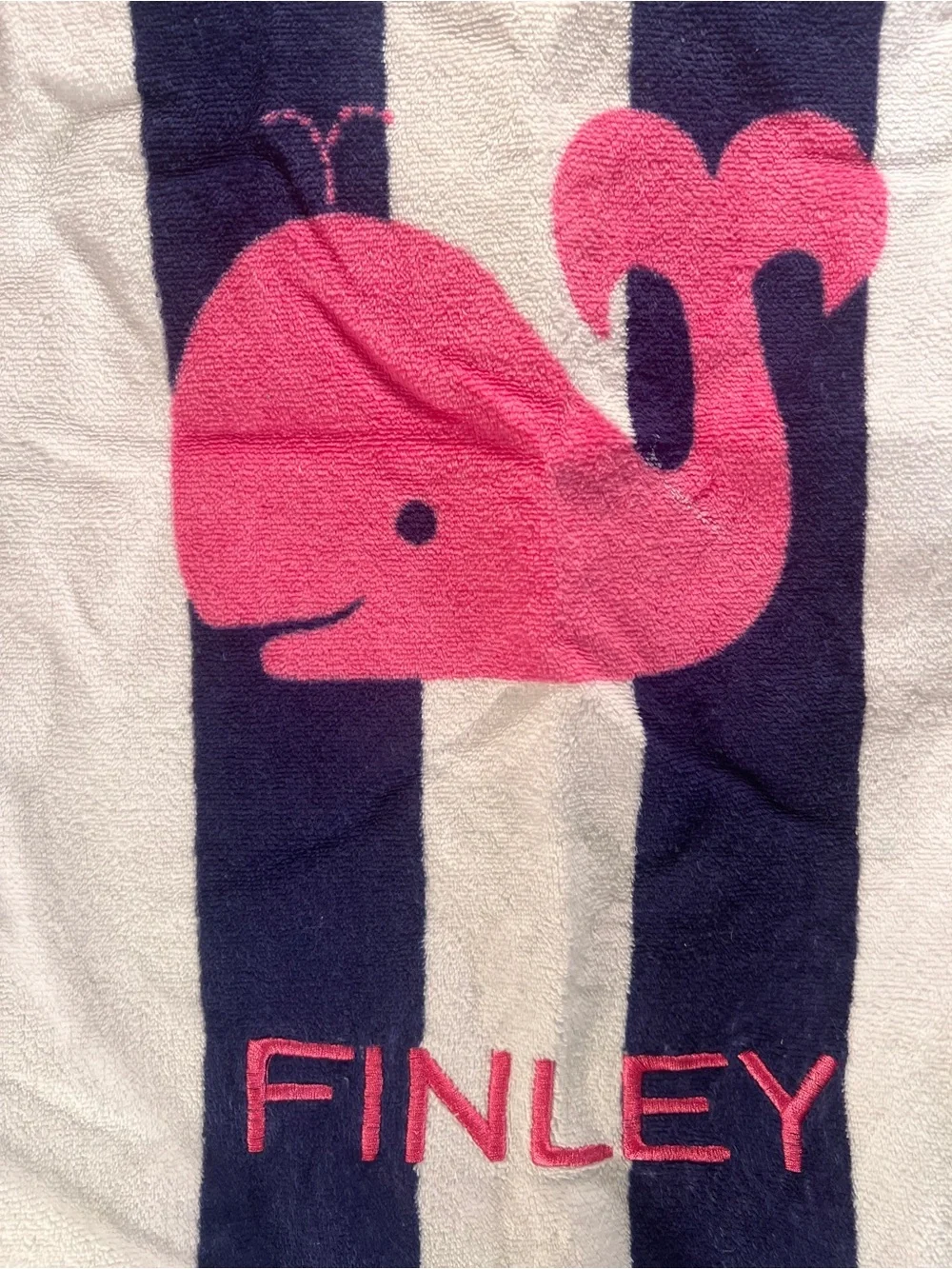 2 Pottery Barn Kids Hooded Beach Towels Whale Pink Blue Striped Cotton Finley